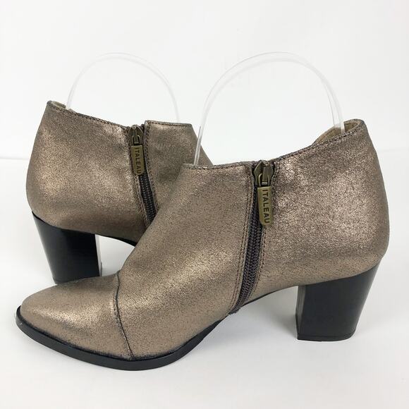 Italeau Marisa Booties EU 36 US 5.5 Gold Leather Waterproof Block Heel NWOB - Picture 5 of 10